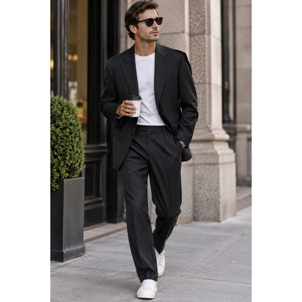 Lauren Ralph Lauren Mens Pinstripe PURE Wool Suit Blazer Pants 38W x 30L
